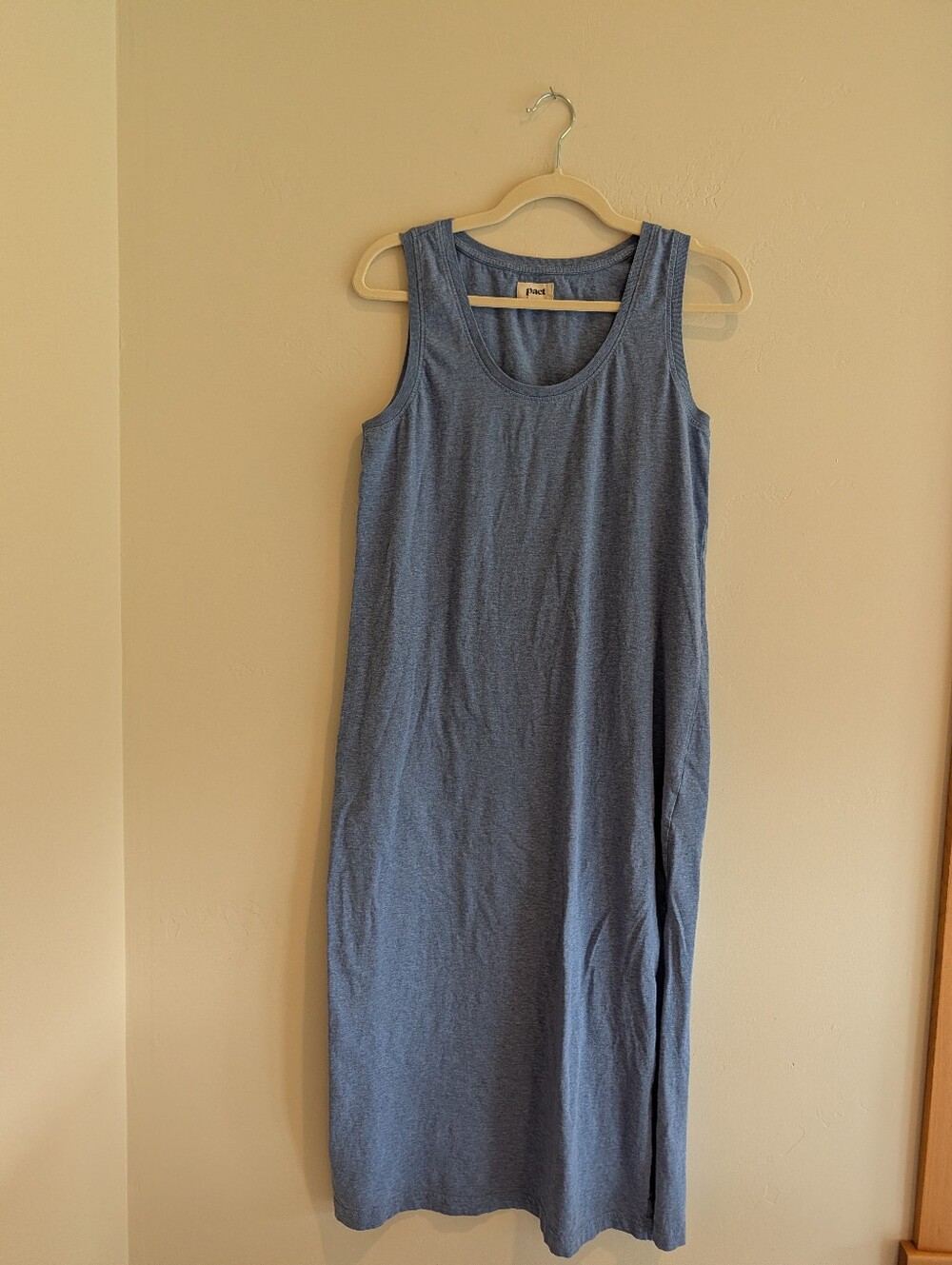 PACT Organic Cotton Tank Dress Side Slit Blue Medium